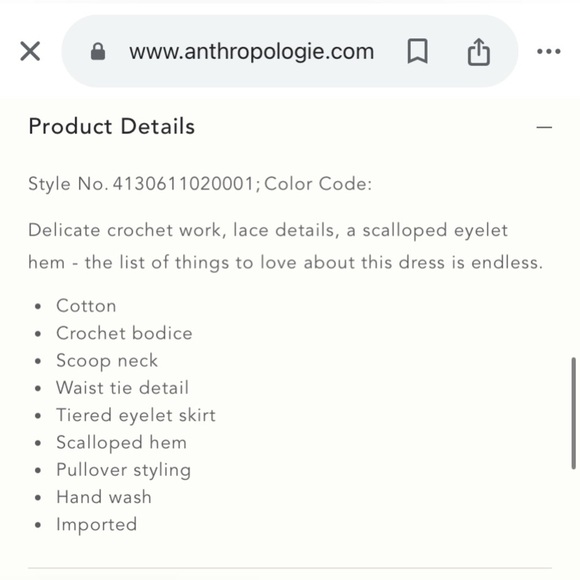 ANTHROPOLOGIE NWOT Beckett Crochet Eyelet Dress in Neutral - Picture 10 of 10